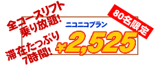 2525円 リフト券付きたっぷり７時間 88名限定 ニコニコプラン